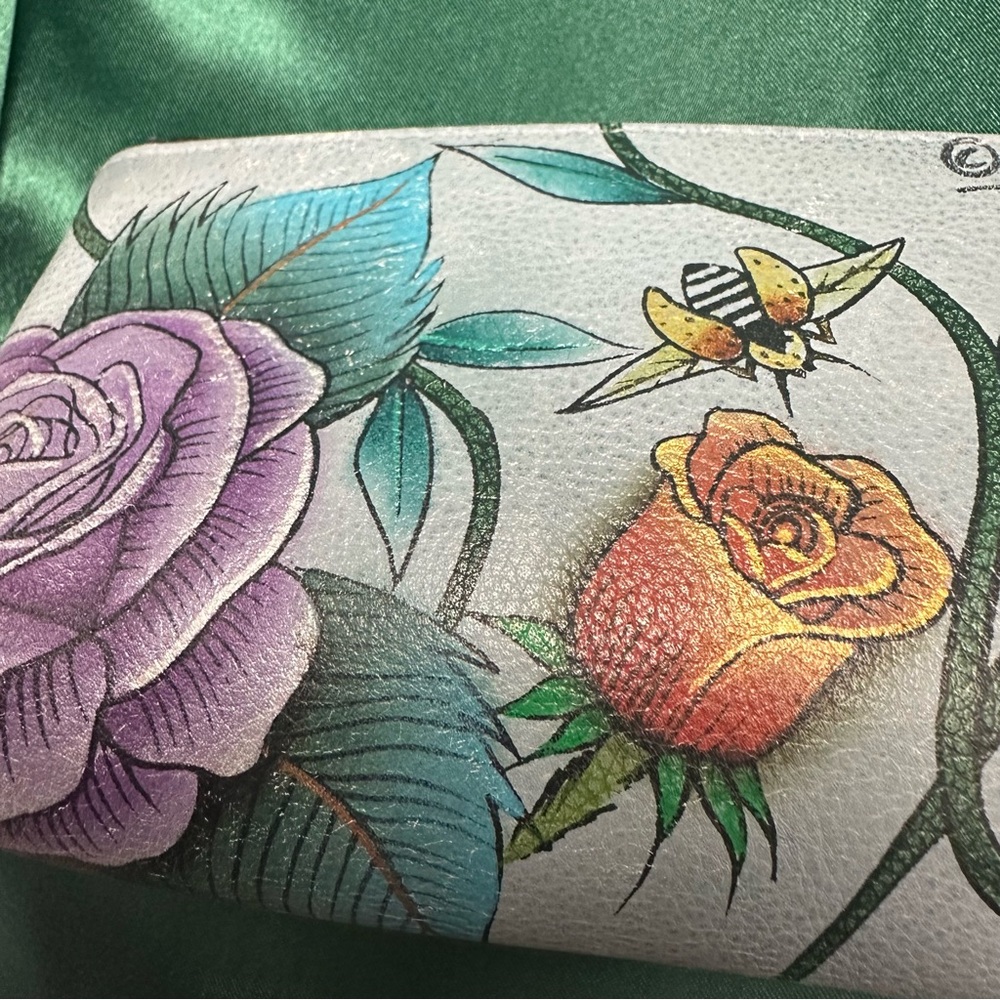 Anuschka Hand-Painted Leather Floral Butterfly Cosmetic Bag - Picture 9 of 10